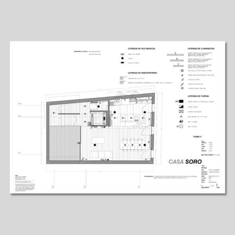 plano con detalle para proyecto de vivienda minimalista