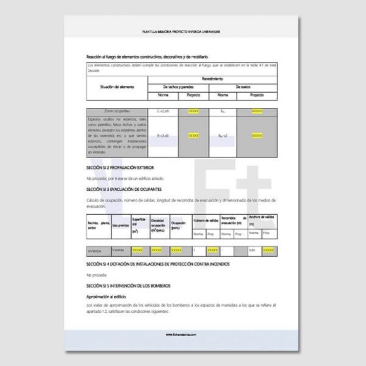 tablas de la Memoria Proyecto de Vivienda Unifamiliar Completo