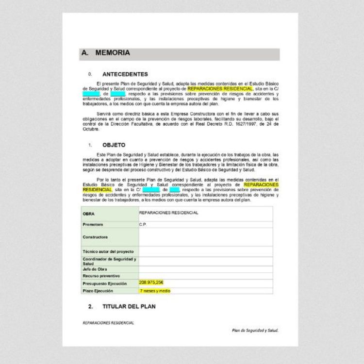 Memoria plan de seguridad y salud obra de rehabilitación