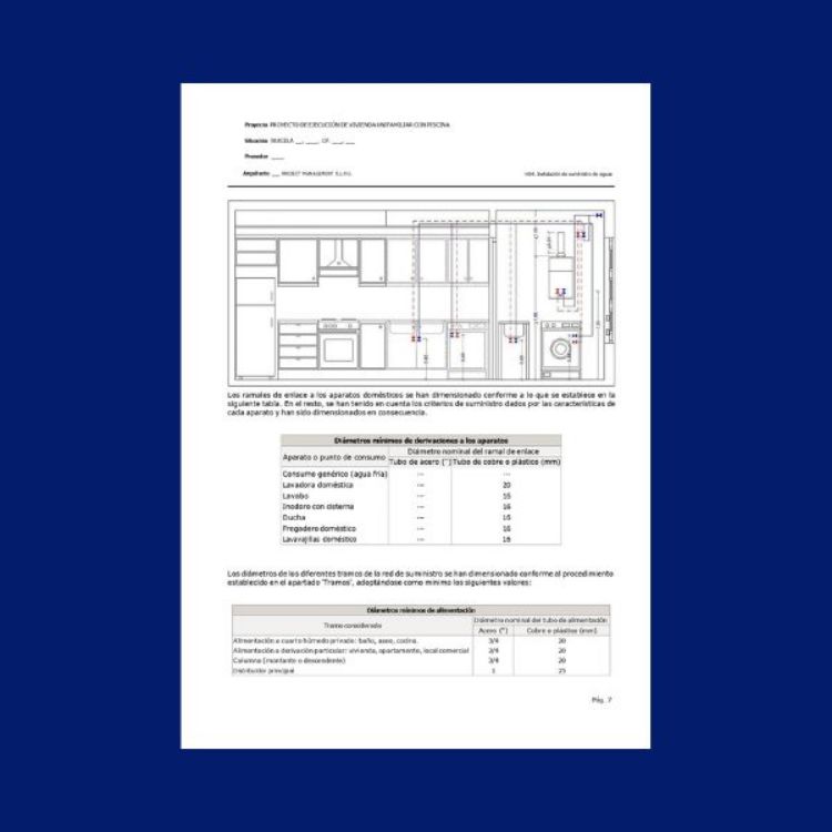 Memoria de instalación de fontaneria y saneamiento en proyecto de vivienda con piscina